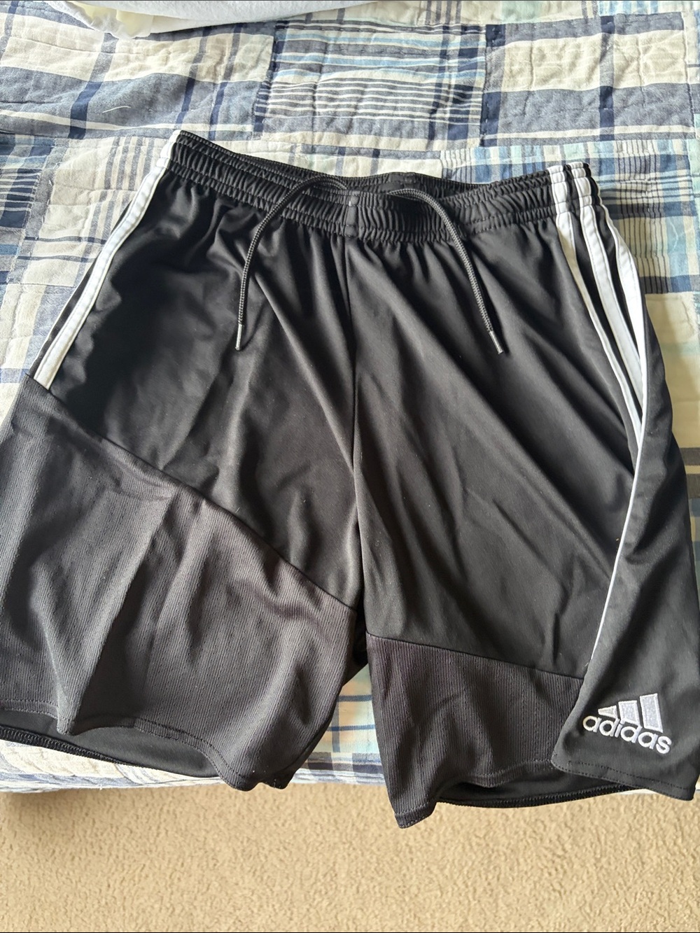 adidas Men’s Black Athletic Soccer Shorts with White Stripe Accents